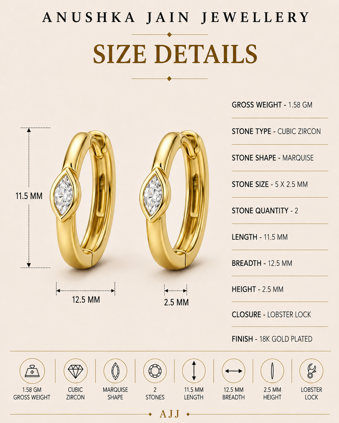 Marquise Mini Bezel Huggie