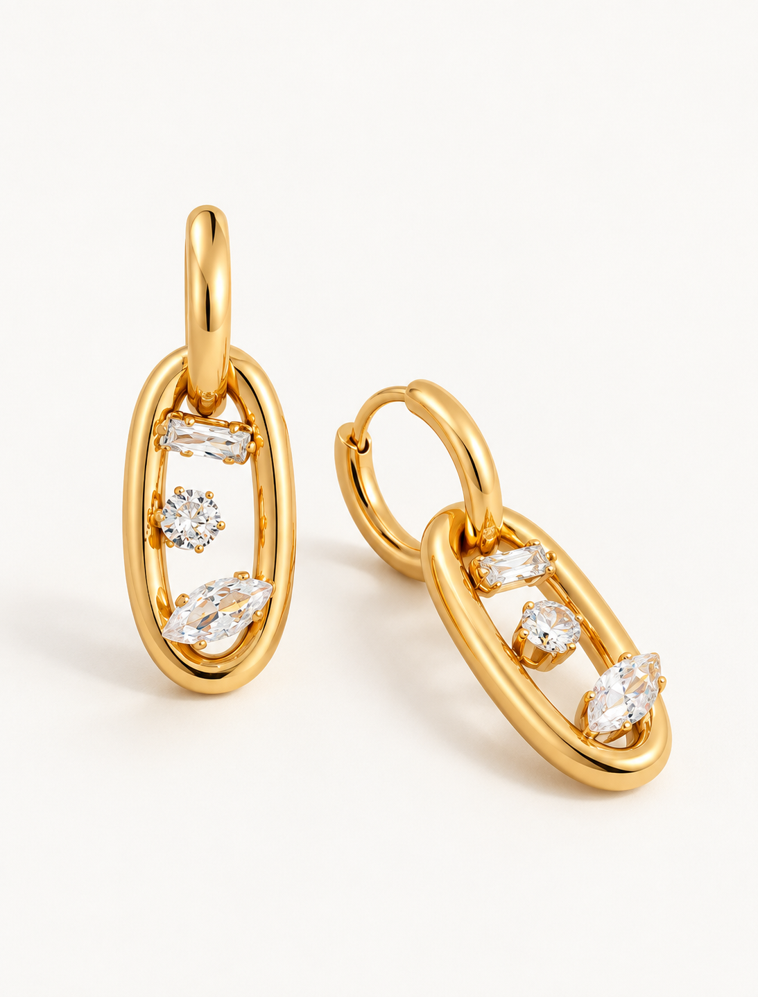 Oval Link Crystal Drop Hoop