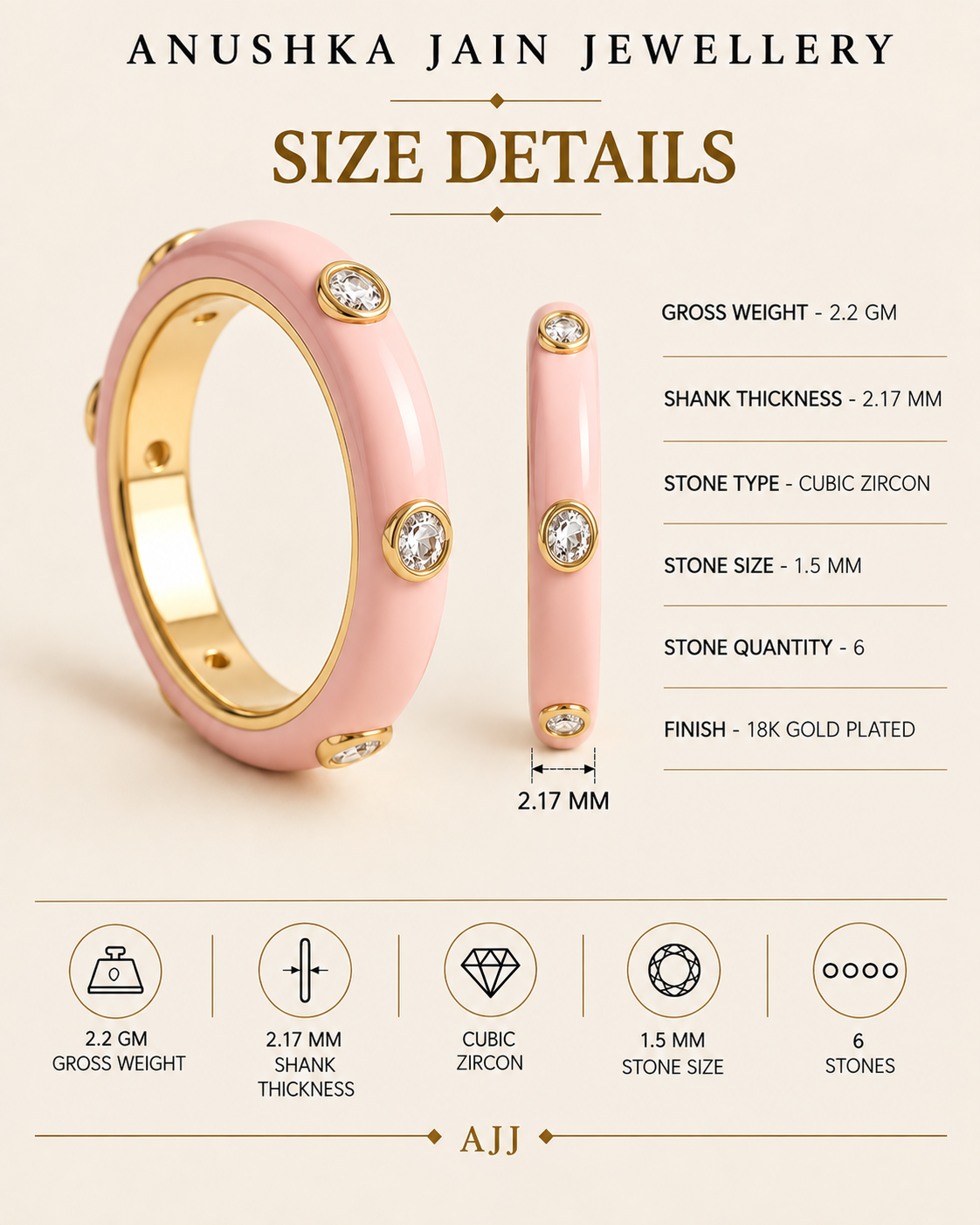 Pastel Pink Studded Enamel Ring