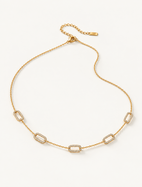 Pave Link Station Necklace