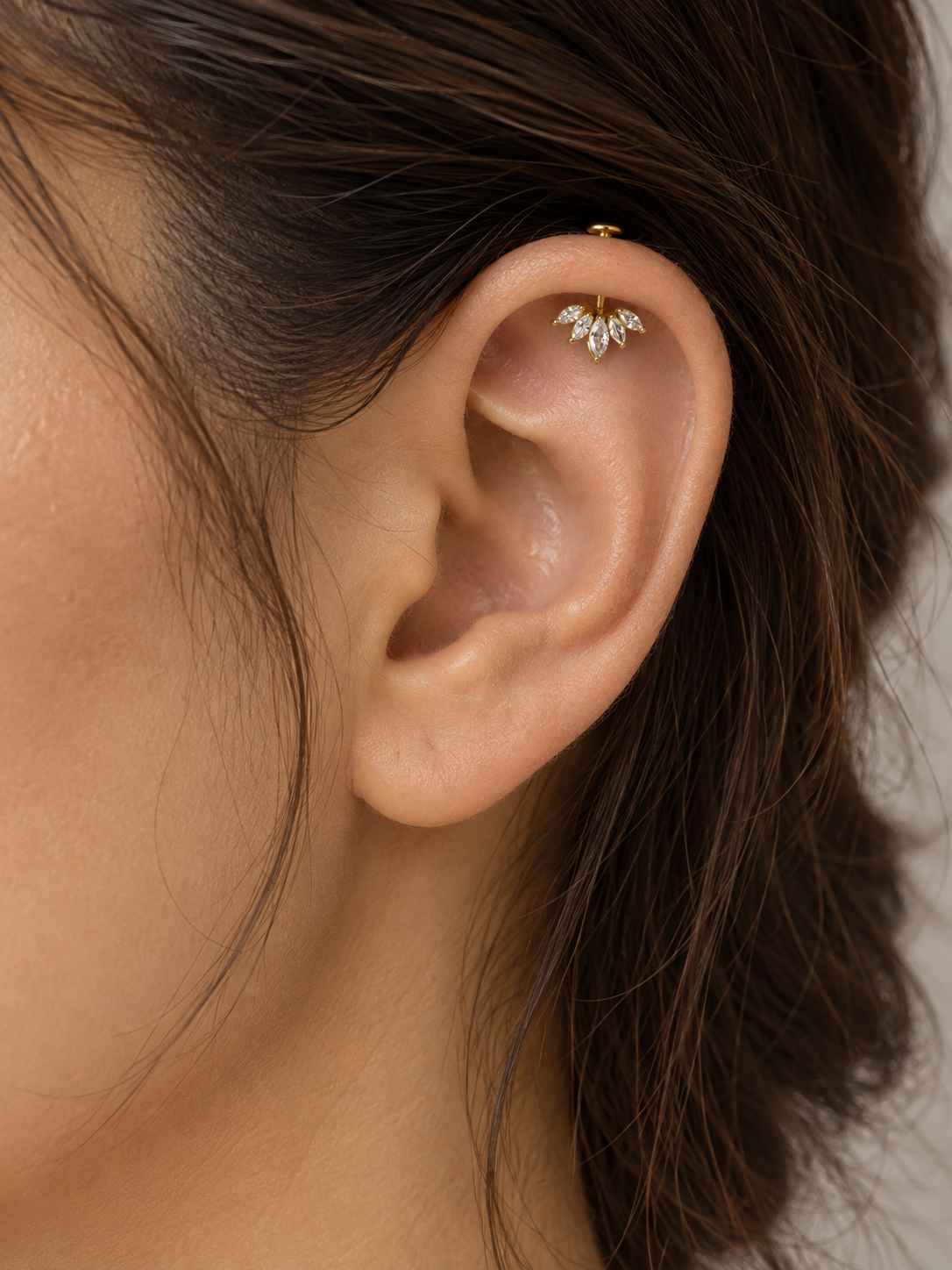 Petal Cluster Hanging Stud-Gold