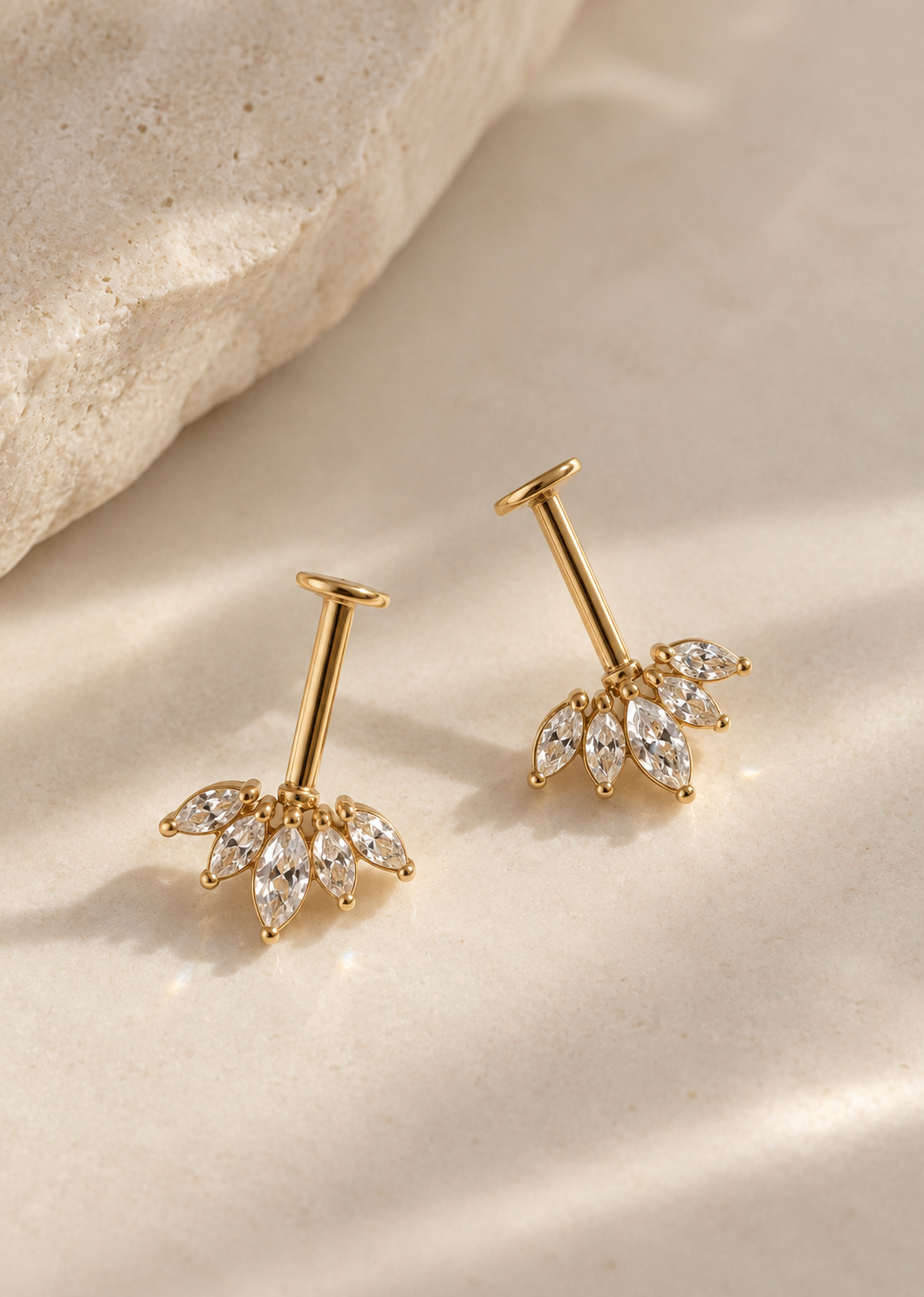 Petal Cluster Hanging Stud-Gold
