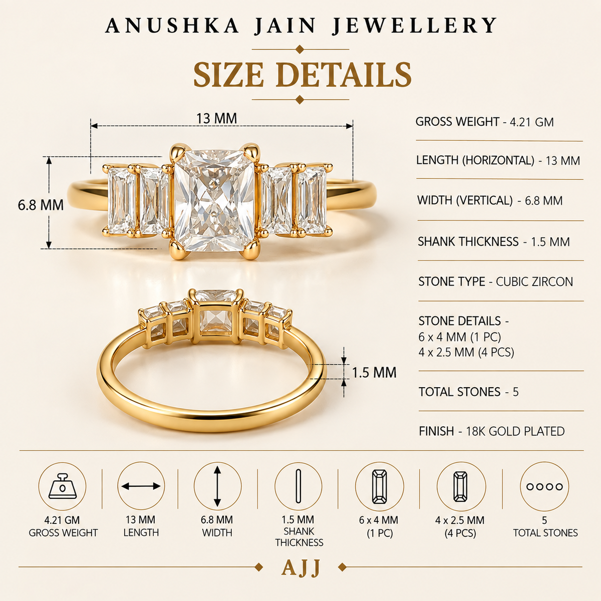 Rectangle Diamond Line Ring