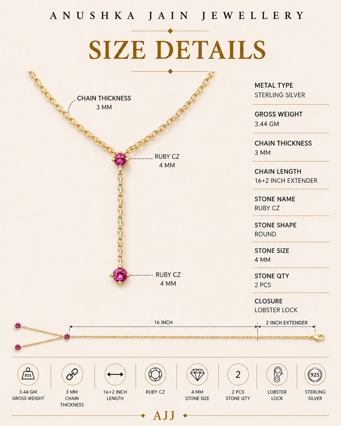 Ruby Drop Lariat Necklace