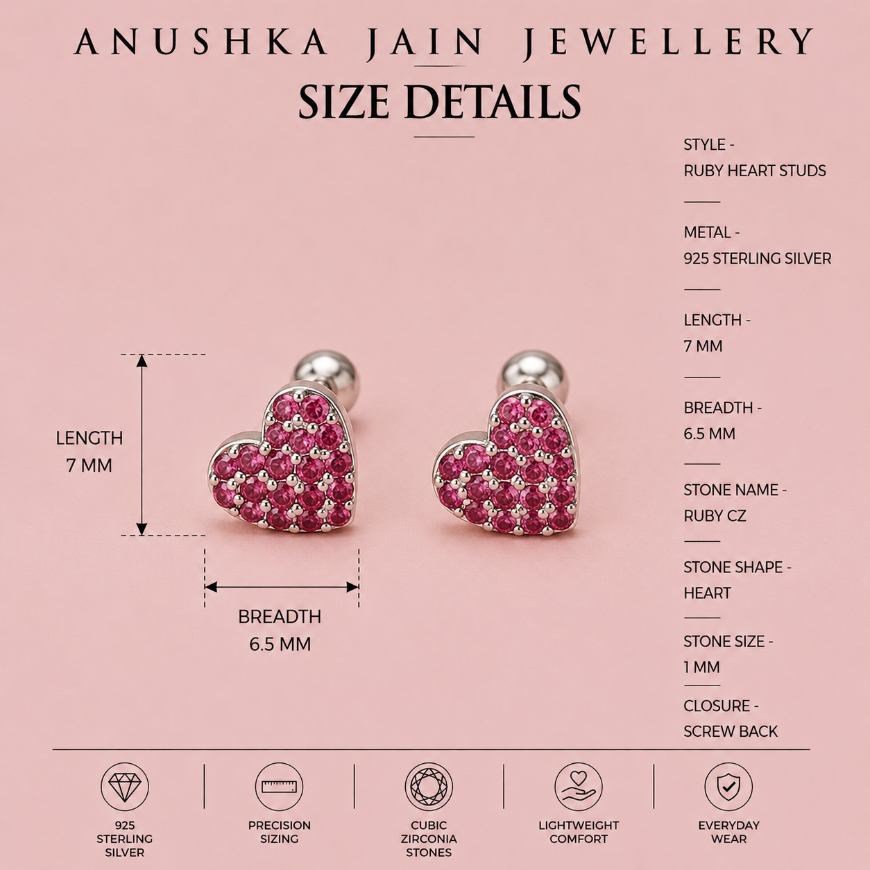 Ruby Heart Studs