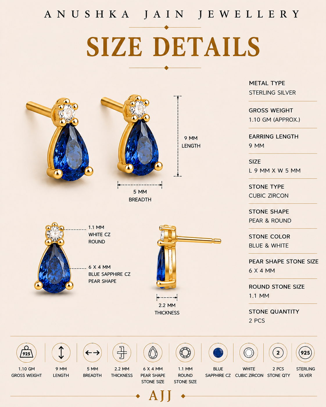 Sapphire Drop Studs