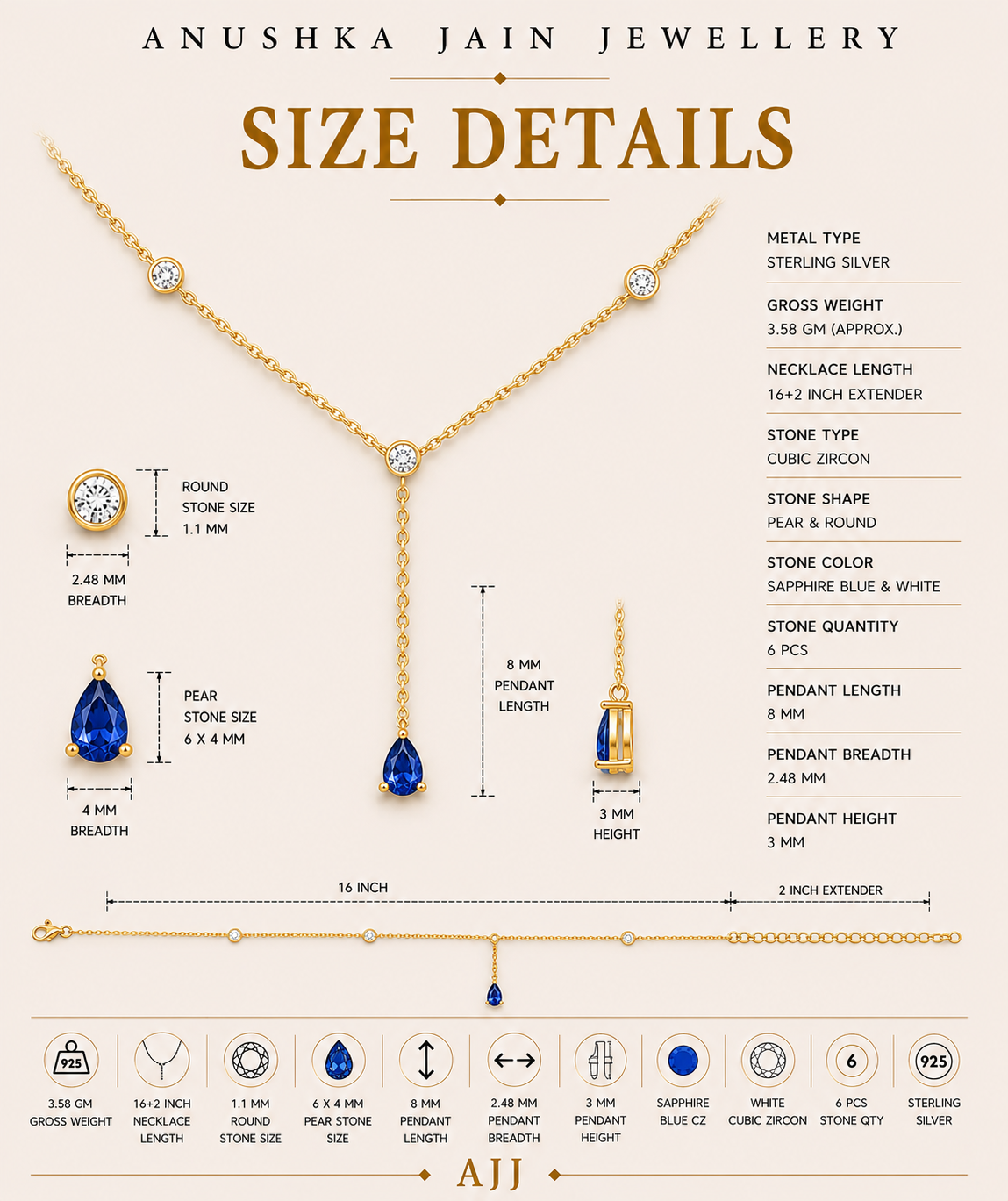 Sapphire Duet Lariat Necklace