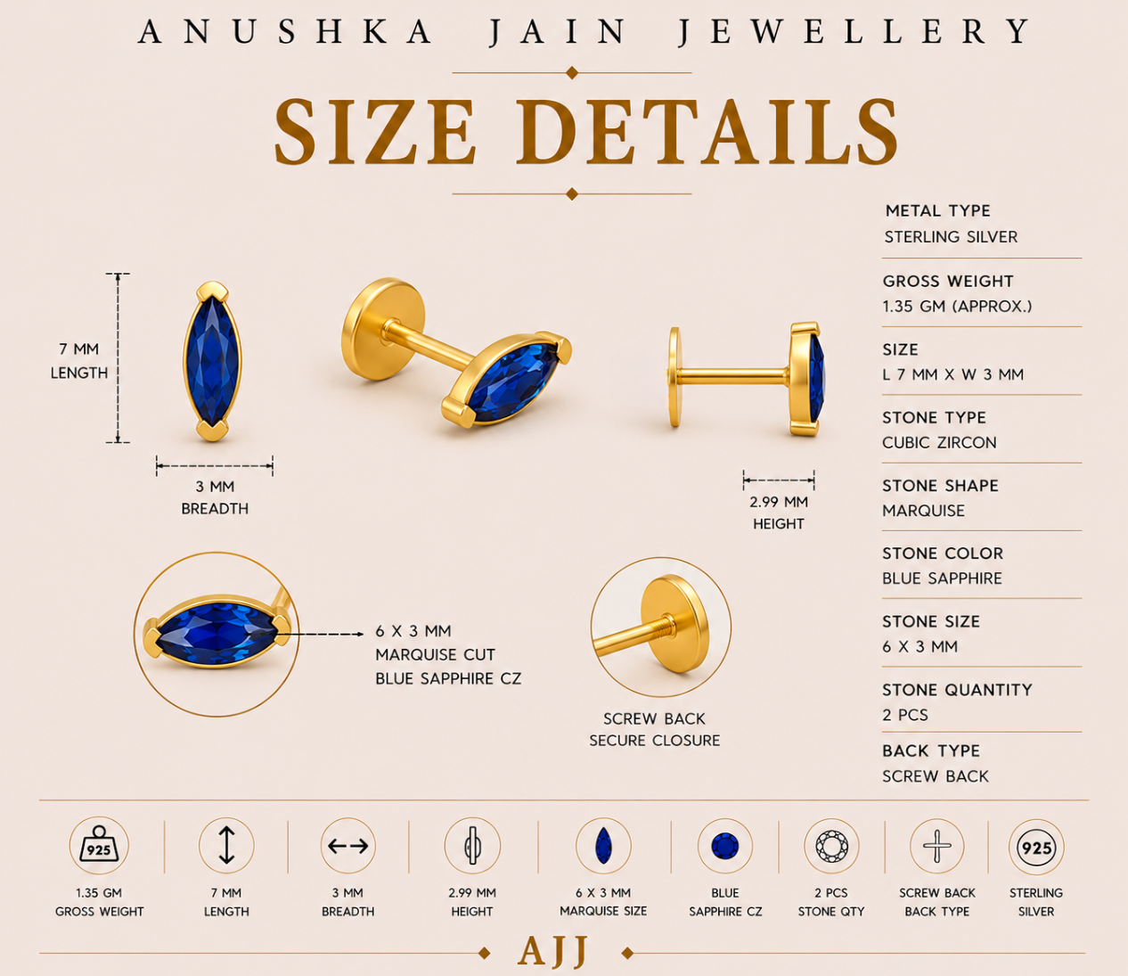 Sapphire Marquise Studs