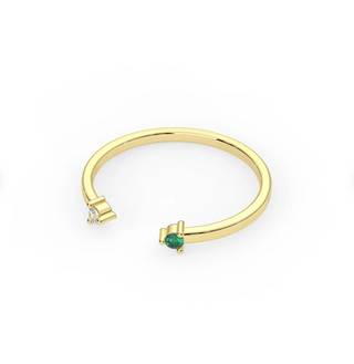 14k Natural Emerald and Diamond open Cuff Ring