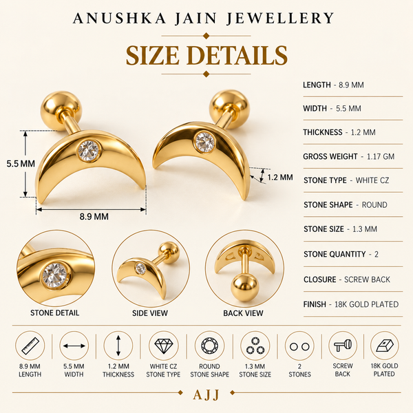 Single Diamond Moon Studs