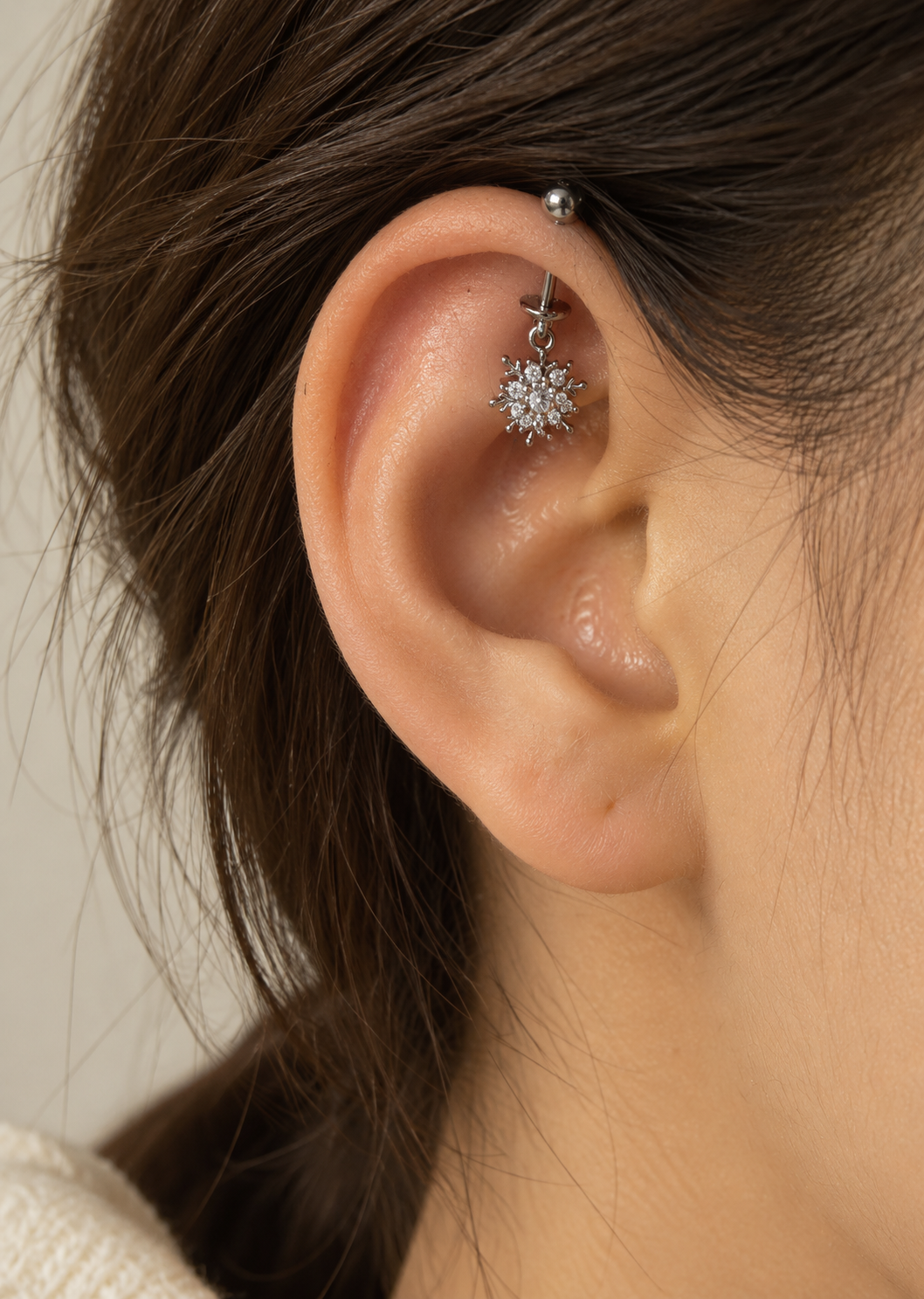 Snowflake Drop Hanging Stud