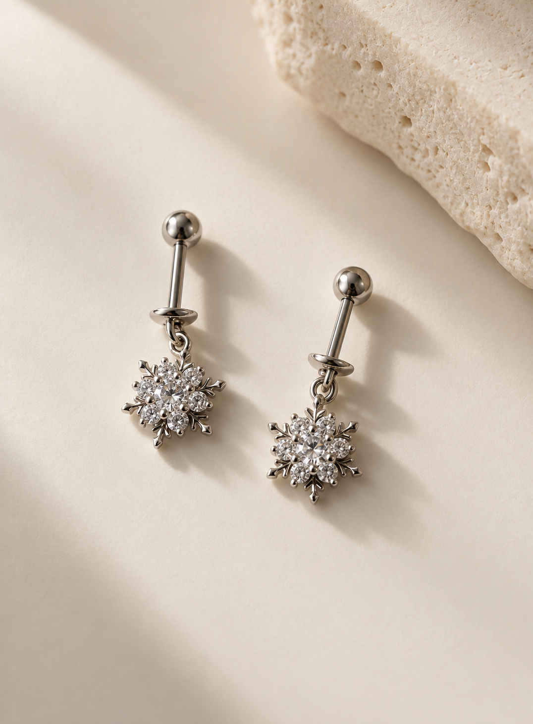 Snowflake Drop Hanging Stud