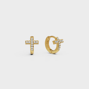 Tiny Pave Cross Huggie Earring