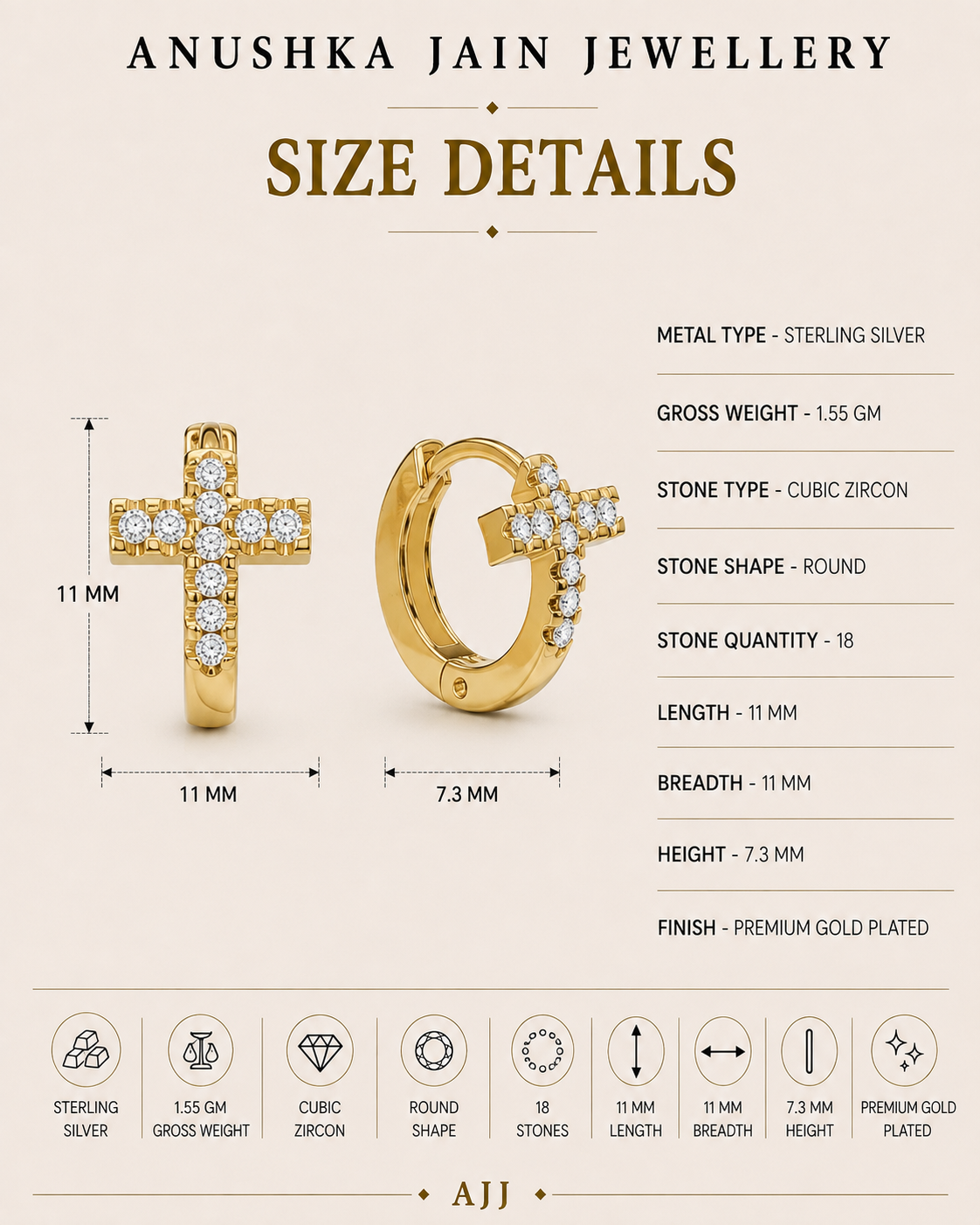 Tiny Pave Cross Huggie Earring