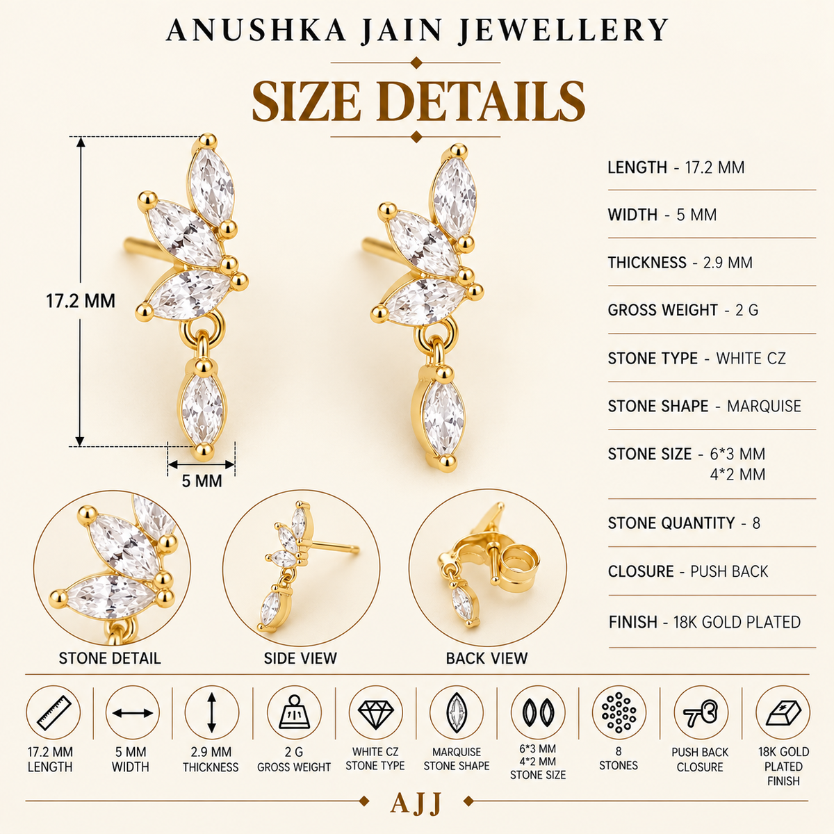 Tri Marquise Drop Stud