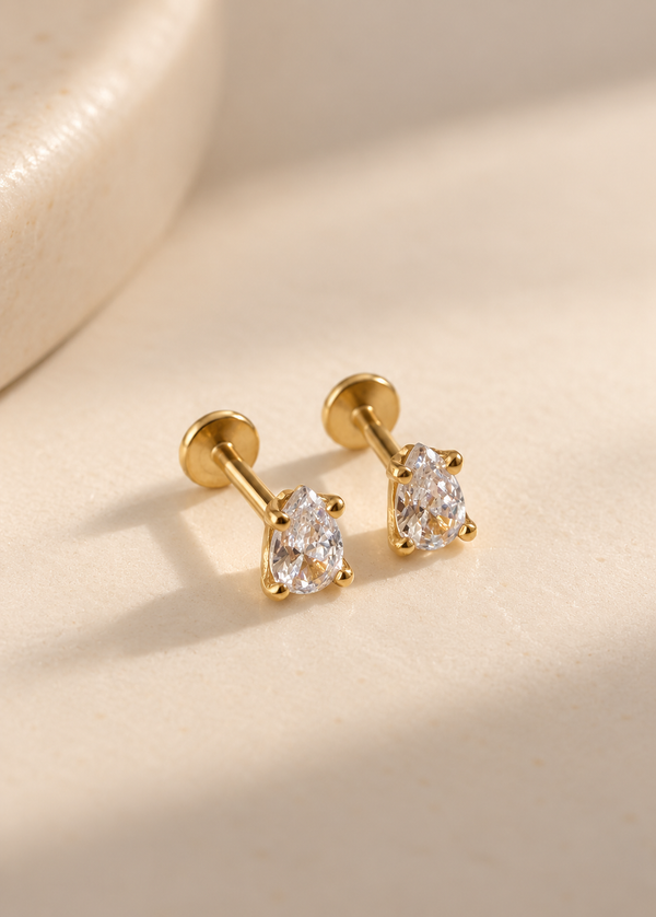 Pear Prong Flat Back Stud