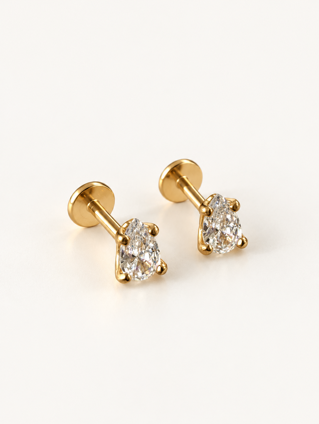 Pear Prong Flat Back Stud