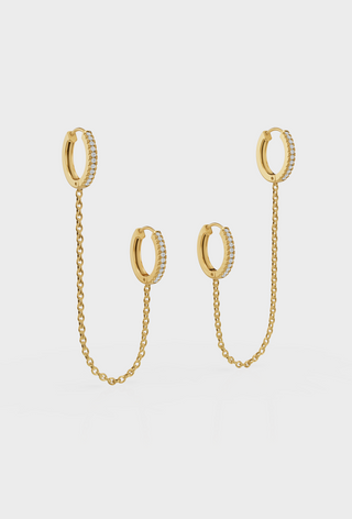 Diamond Hoop Chained Earrings