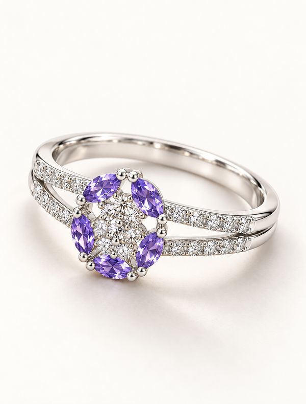 Amethyst Bloom Halo Ring