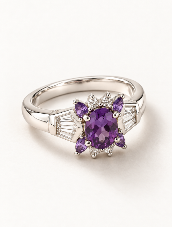 Amethyst Blossom Halo Ring