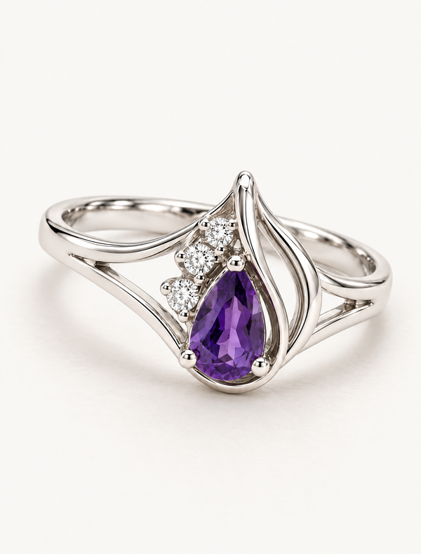Amethyst Dewdrop Ring