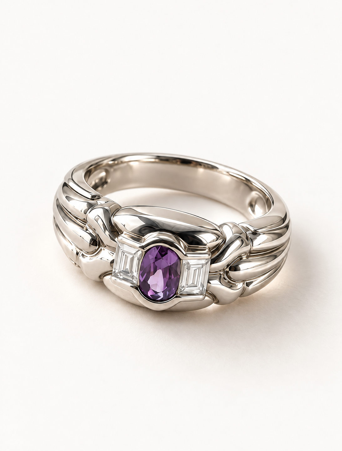 Amethyst Trinity Band Ring