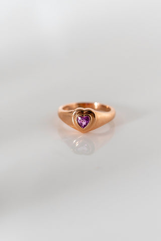 Pink Sapphire Heart Ring Yellow Gold