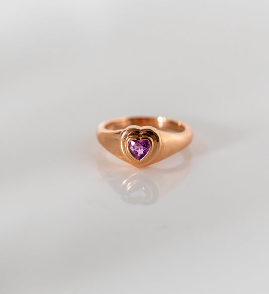 Pink Sapphire Heart Ring Yellow Gold