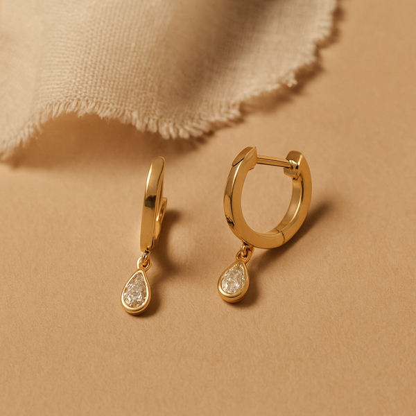 Bezel Diamond Pear Drop Huggie-Anushka Jain Jewellery