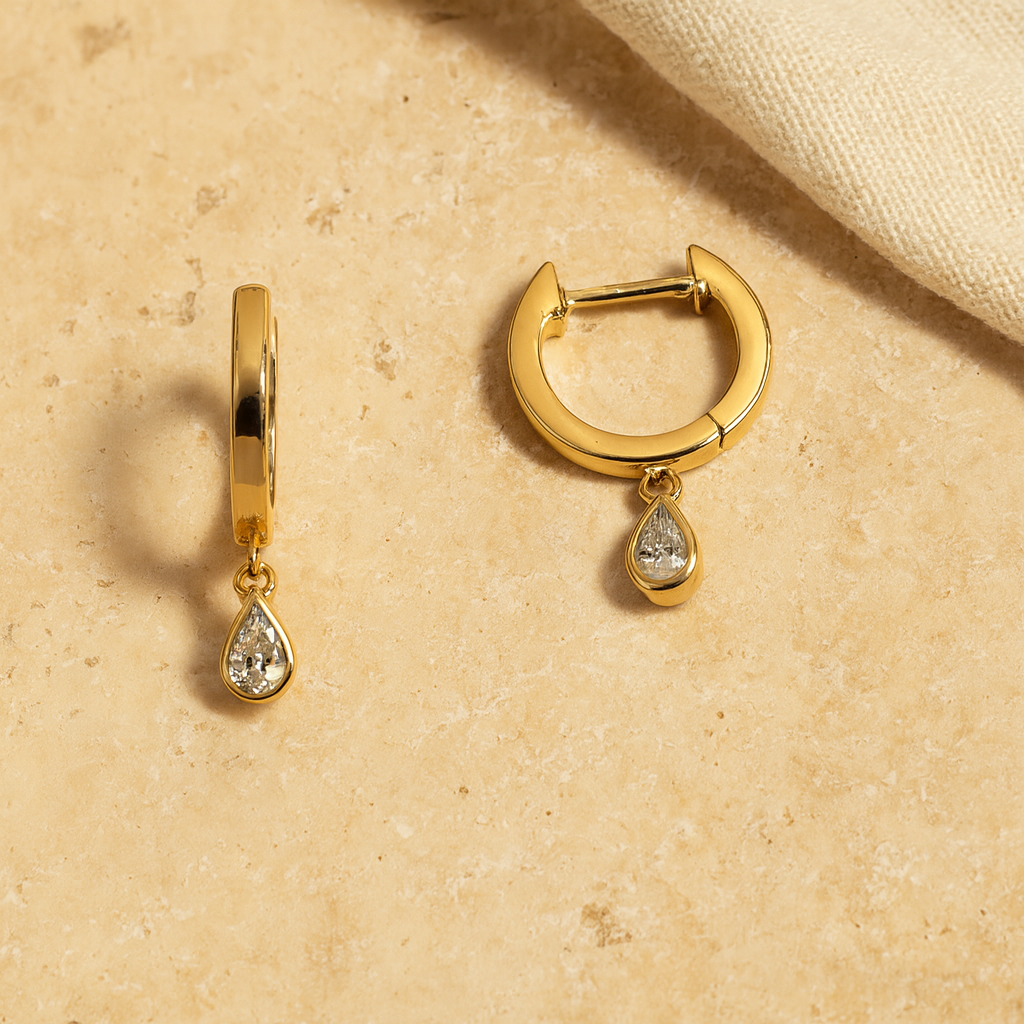 Bezel Diamond Pear Drop Huggie-Anushka Jain Jewellery