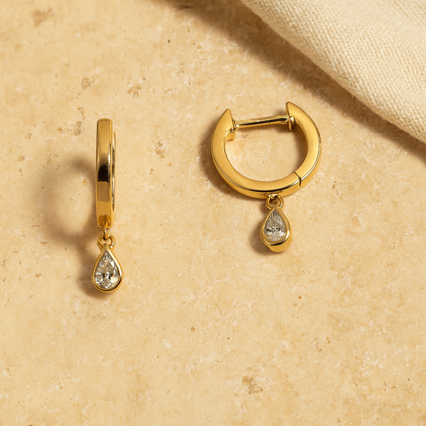 Bezel Diamond Pear Drop Huggie-Anushka Jain Jewellery