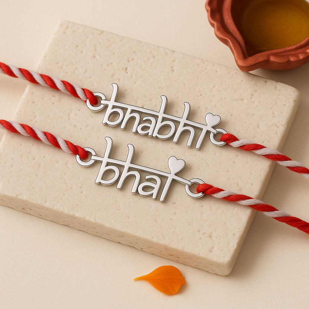 Bhai Bhabhi Silver Rakhi Set-Rakhi-Anushka Jain Jewellery