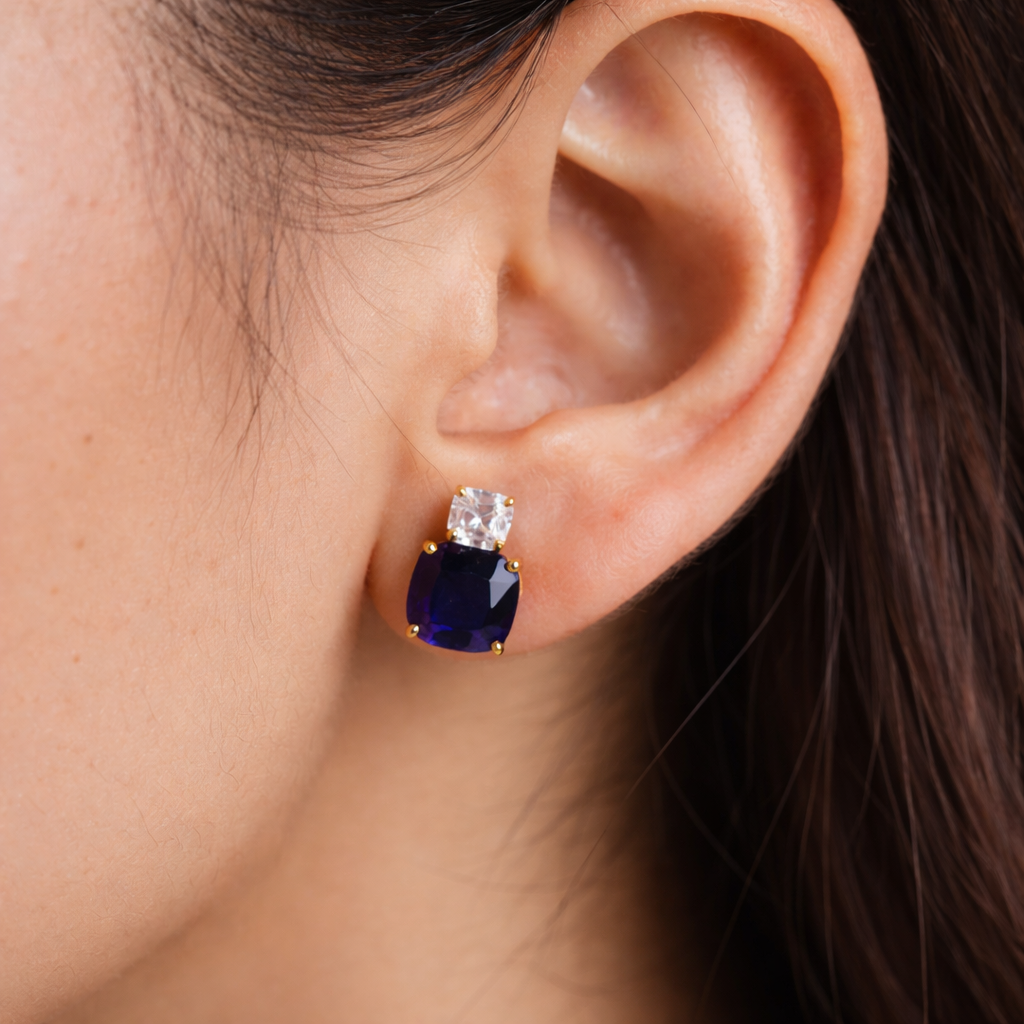 Blue Cushion Drop Earrings-Anushka Jain Jewellery