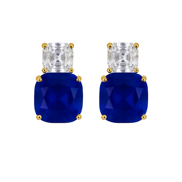 Blue Cushion Drop Earrings-Sterling silver-Gold Vermeil-Anushka Jain Jewellery
