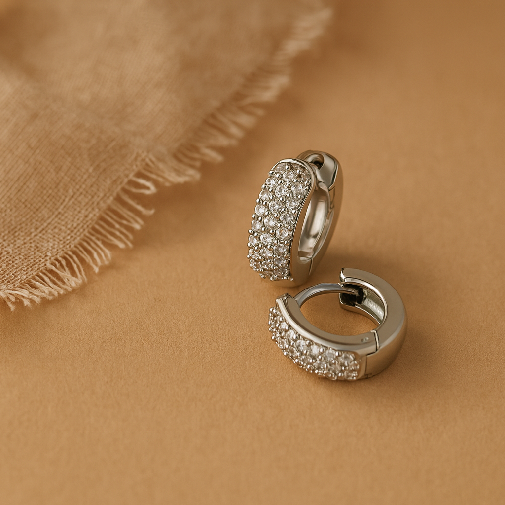 Bold Diamond Huggies-Huggie-Silver-Anushka Jain Jewellery