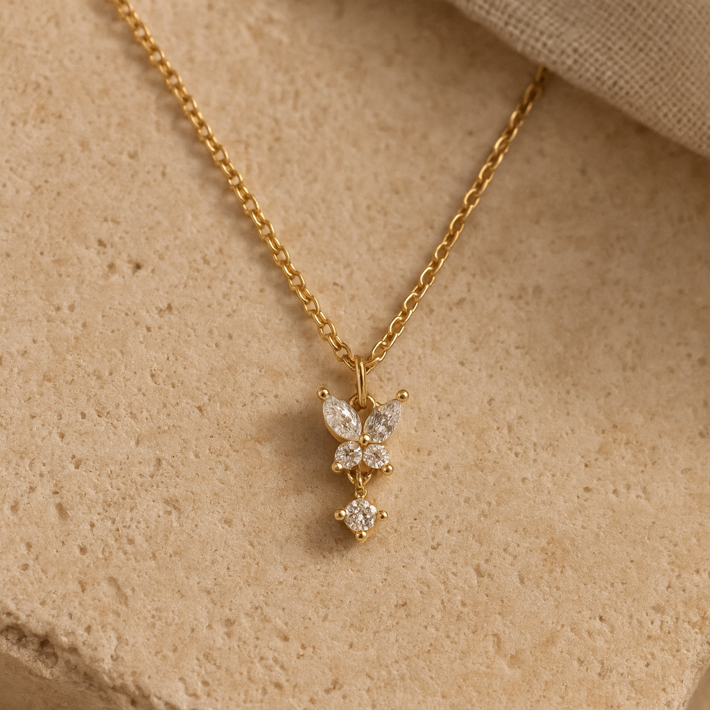 Butterfly Diamond Drop Necklace-Anushka Jain Jewellery