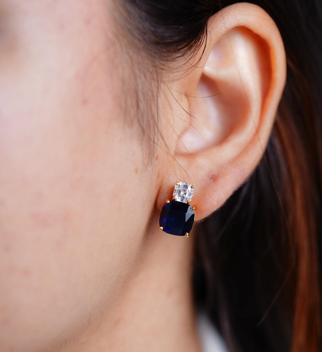 Blue Cushion Drop Earrings