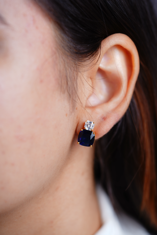 Blue Cushion Drop Earrings