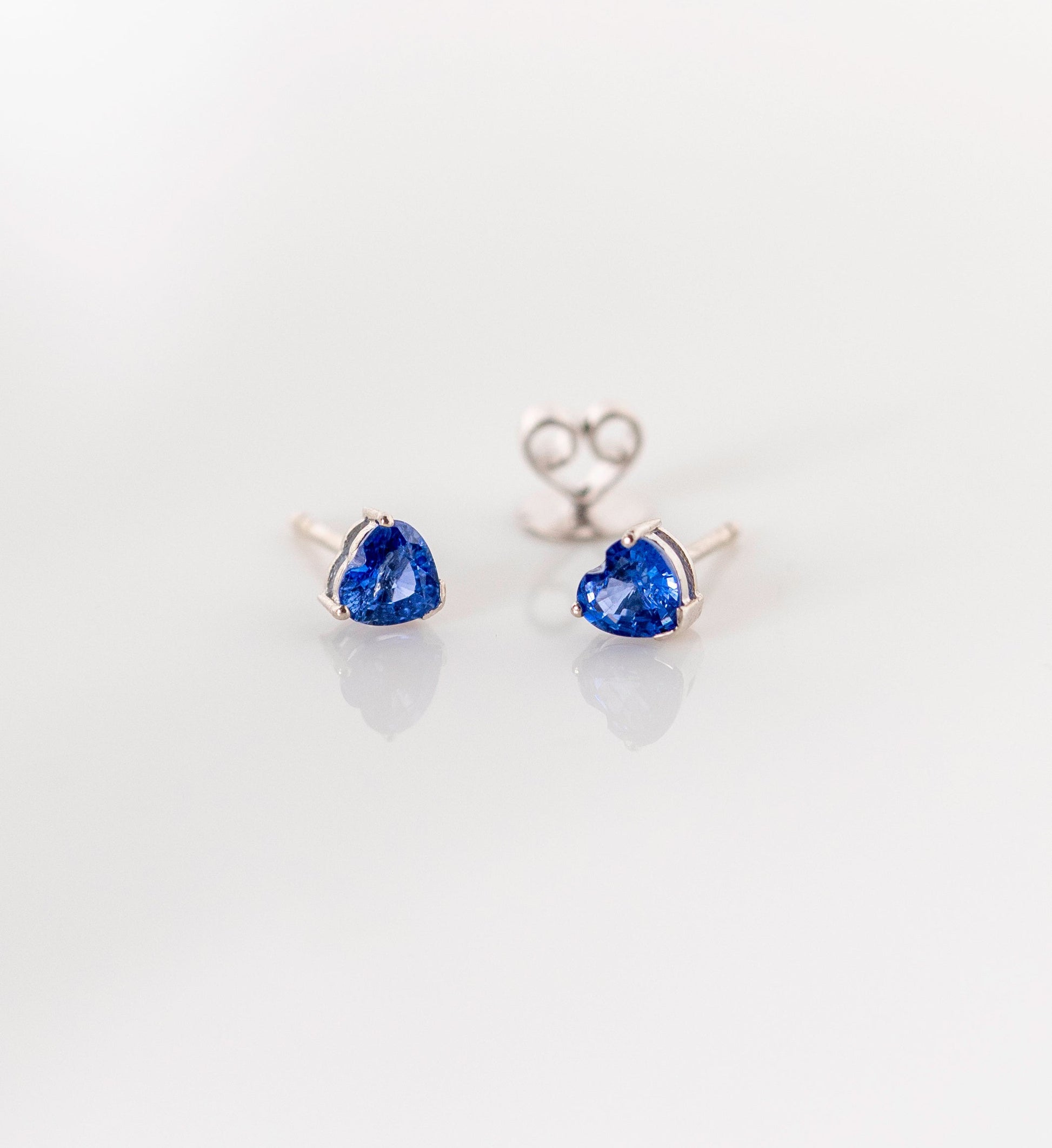 Blue Sapphire Heart Studs