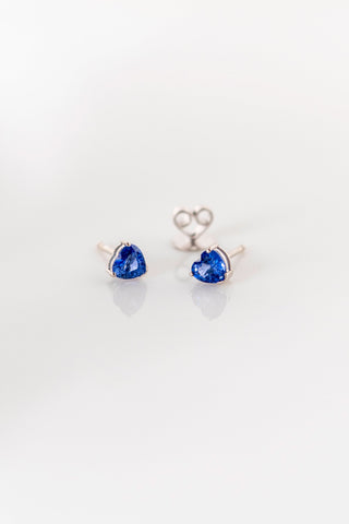 Blue Sapphire Heart Studs