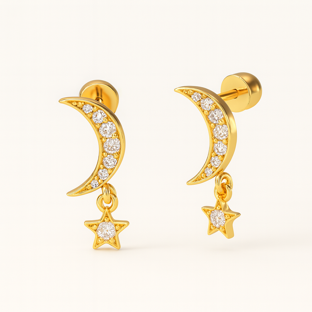 Crescent Star Stud-Studs-Anushka Jain Jewellery