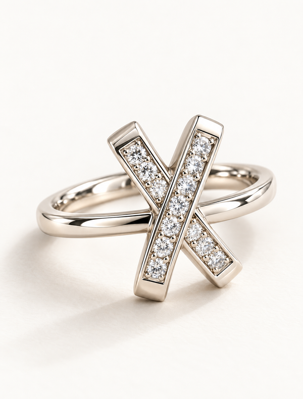 Cross Bar White CZ Ring