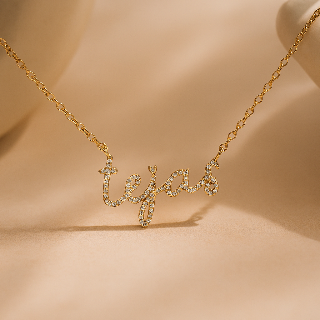 Cursive Diamond Necklace-Necklaces-Gold Vermeil-Anushka Jain Jewellery