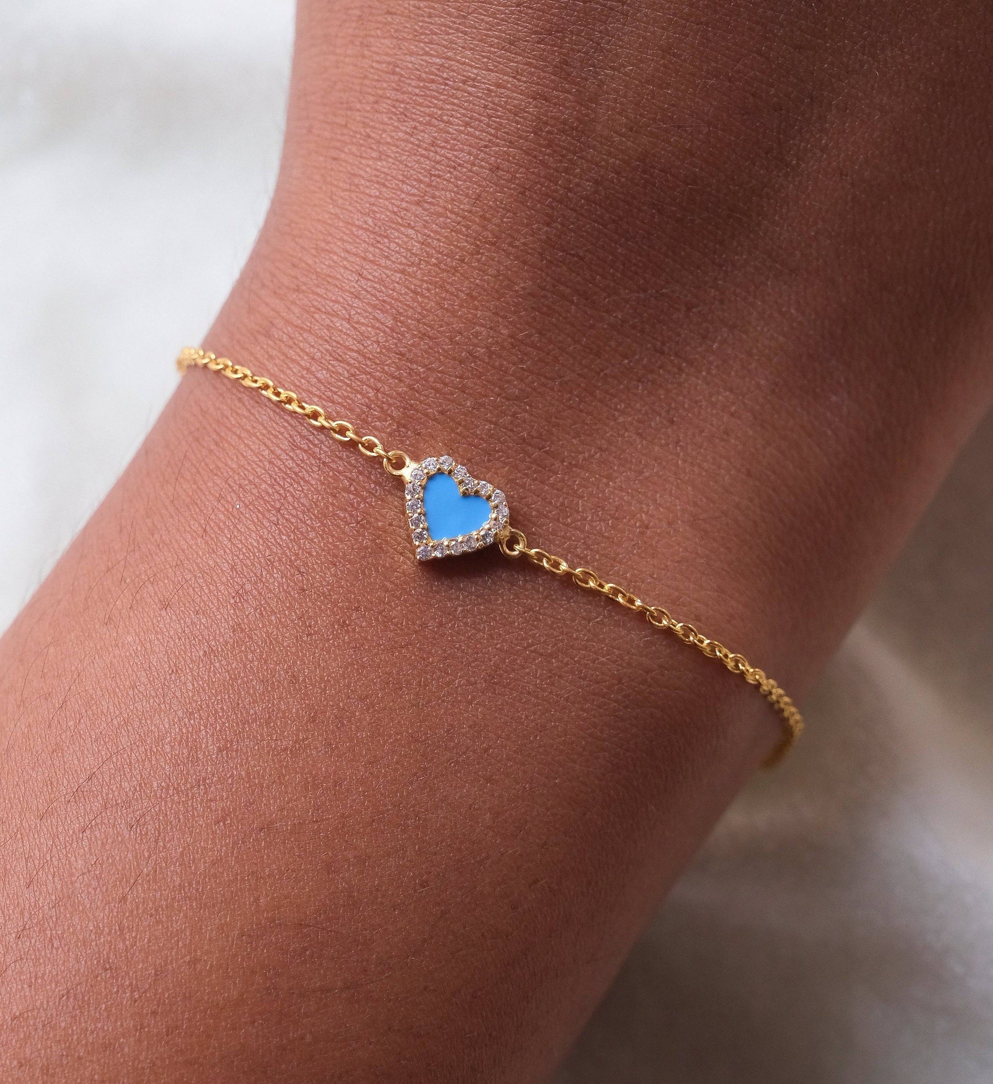 Diamond Colored Heart Bracelet