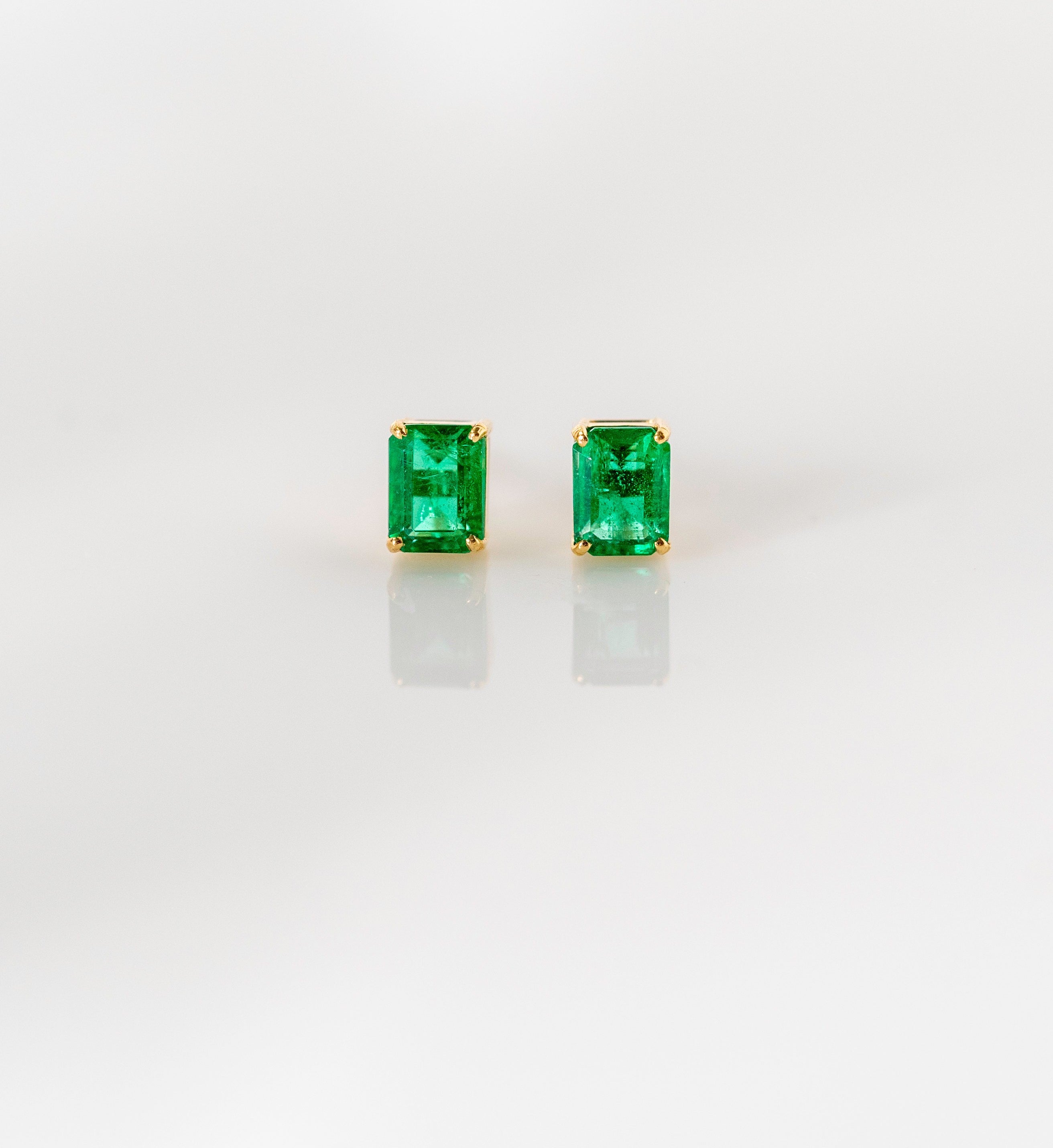 18k Emerald Octogon Studs