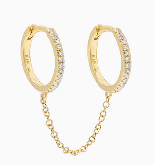 Diamond Hoop Chained Earrings Yellow Gold