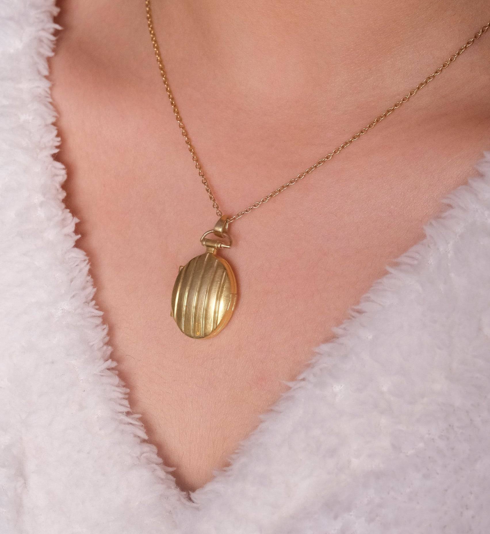 Vintage Stripe Locket Necklace