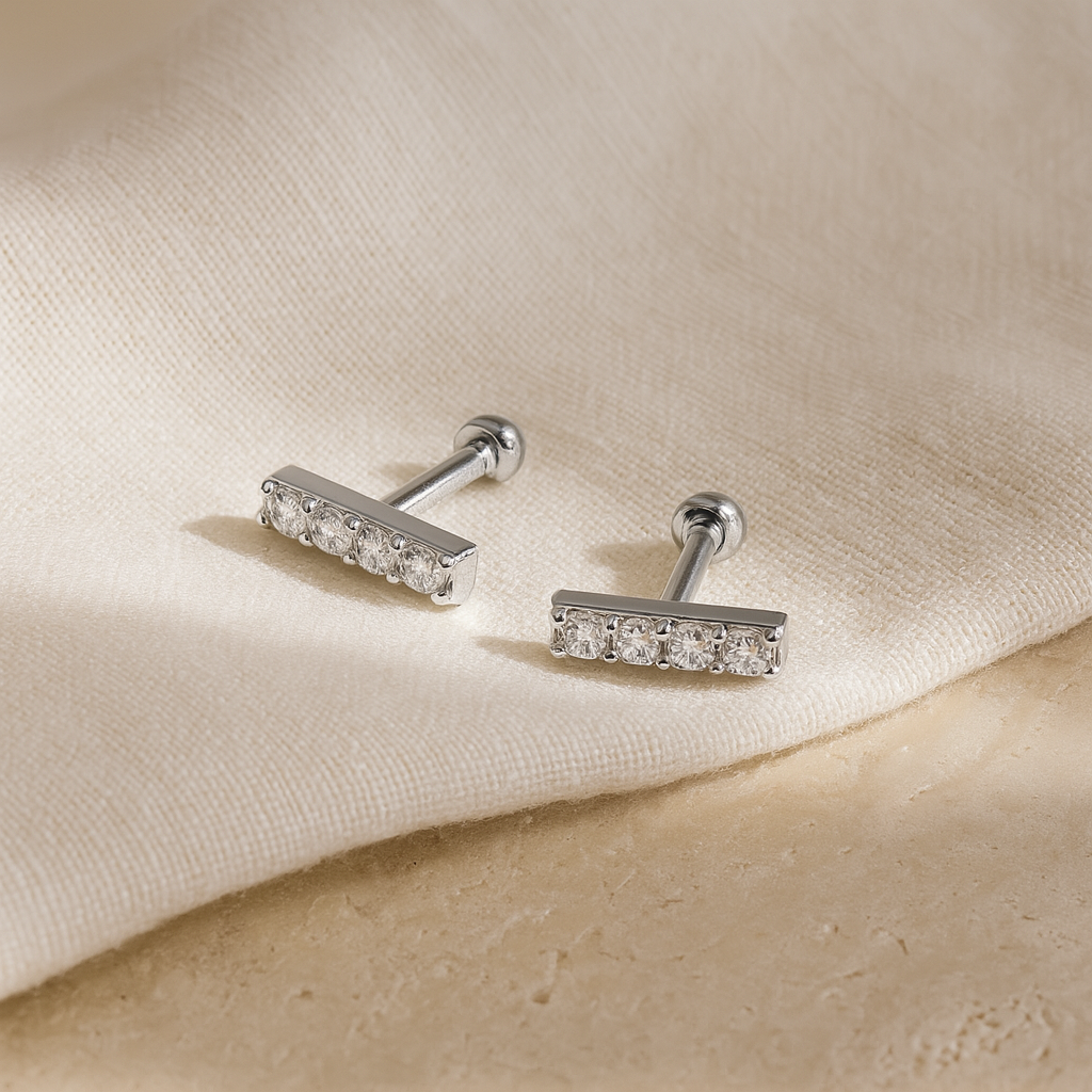 Diamond Bar Studs-Studs-Silver-Anushka Jain Jewellery