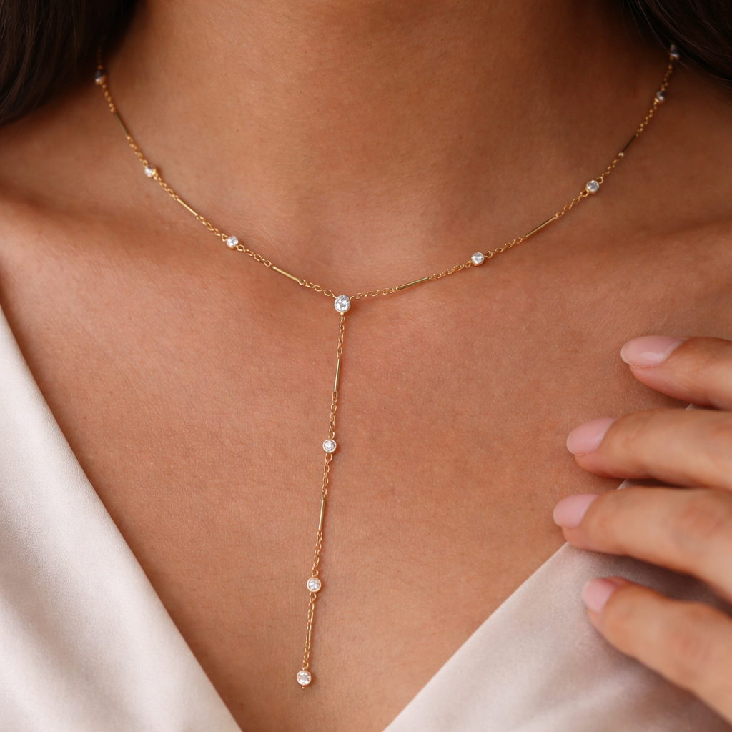 Diamond Chain Lariat Necklace-Lariats-Anushka Jain Jewellery