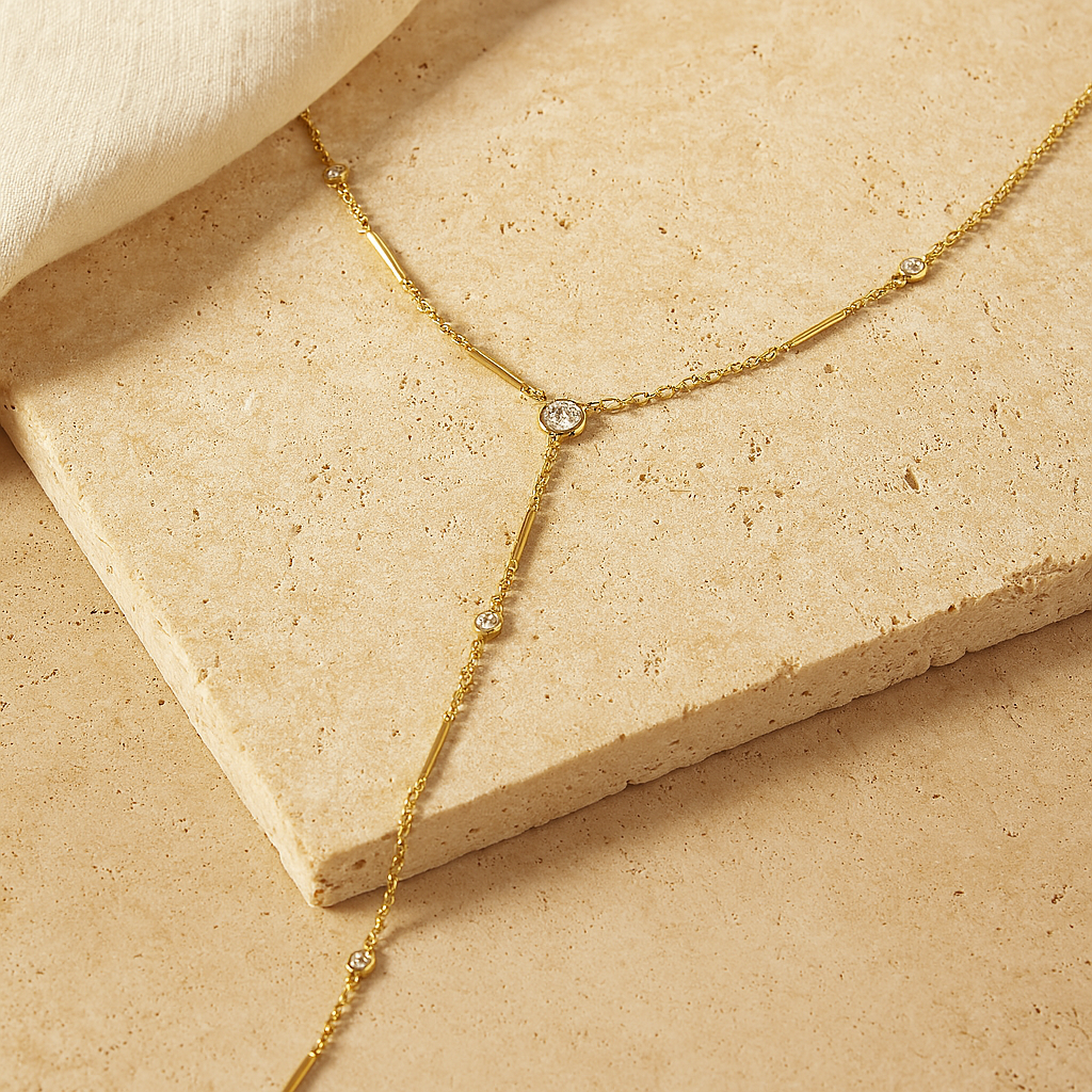 Diamond Chain Lariat Necklace-Lariats-Anushka Jain Jewellery